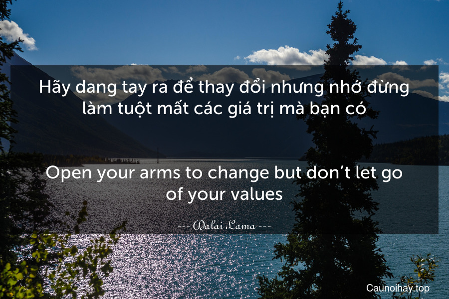 Hãy dang tay ra để thay đổi nhưng nhớ đừng làm tuột mất các giá trị mà bạn có.
-
Open your arms to change but don’t let go of your values.