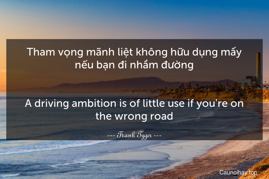 Tham vọng mãnh liệt không hữu dụng mấy nếu bạn đi nhầm đường.
-
A driving ambition is of little use if you're on the wrong road.