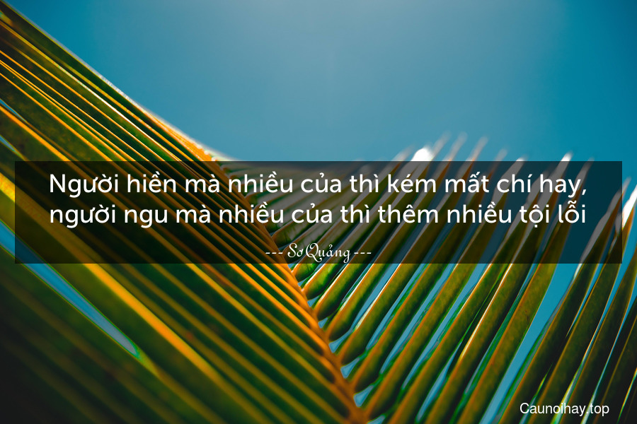 Người hiền mà nhiều của thì kém mất chí hay, người ngu mà nhiều của thì thêm nhiều tội lỗi.