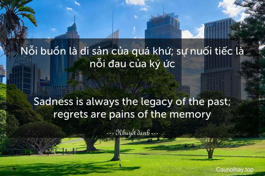 Nỗi buồn là di sản của quá khứ; sự nuối tiếc là nỗi đau của ký ức.
-
Sadness is always the legacy of the past; regrets are pains of the memory.