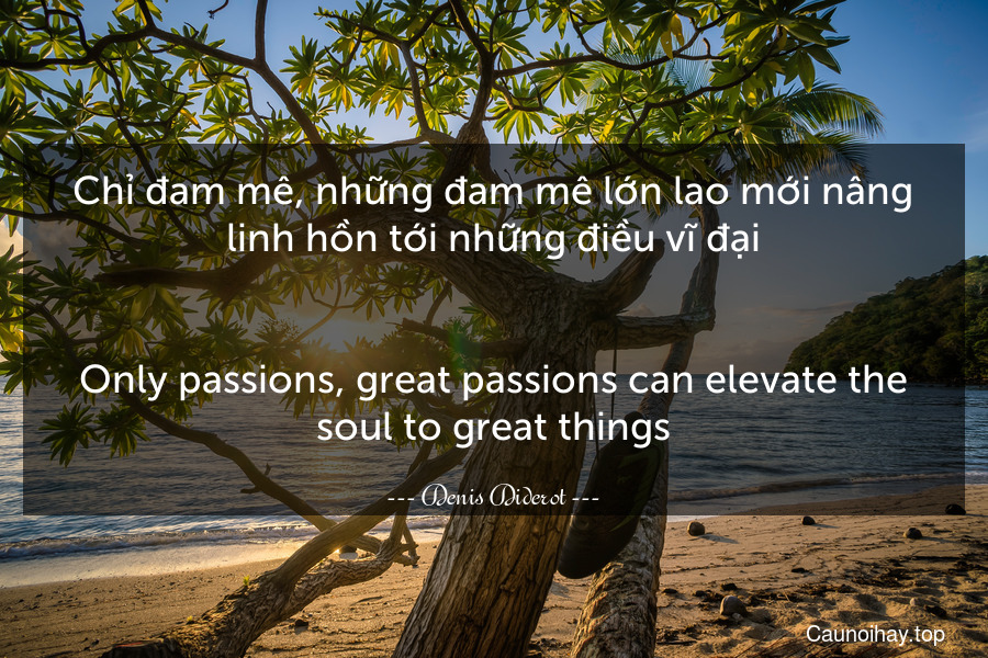 Chỉ đam mê, những đam mê lớn lao mới nâng linh hồn tới những điều vĩ đại.
-
Only passions, great passions can elevate the soul to great things.