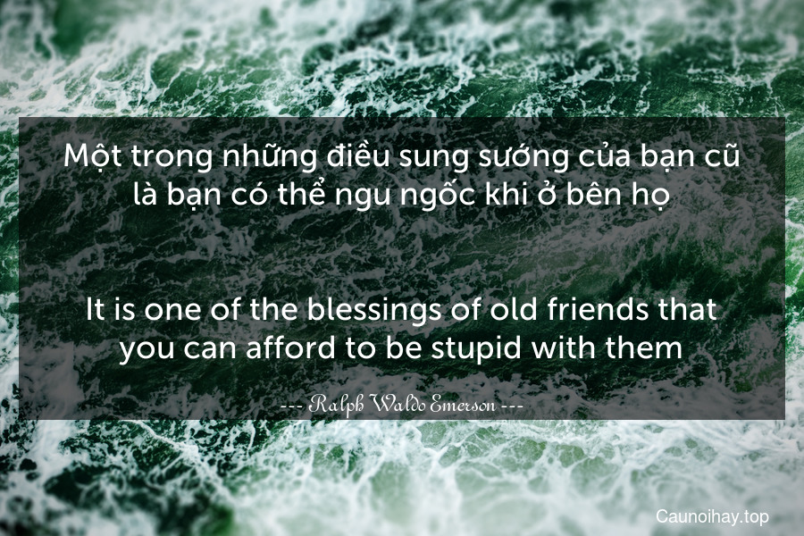 Một trong những điều sung sướng của bạn cũ là bạn có thể ngu ngốc khi ở bên họ.
-
It is one of the blessings of old friends that you can afford to be stupid with them.