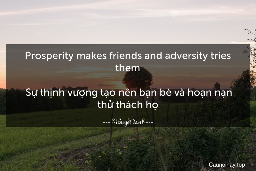 Prosperity makes friends and adversity tries them.
 Sự thịnh vượng tạo nên bạn bè và hoạn nạn thử thách họ.