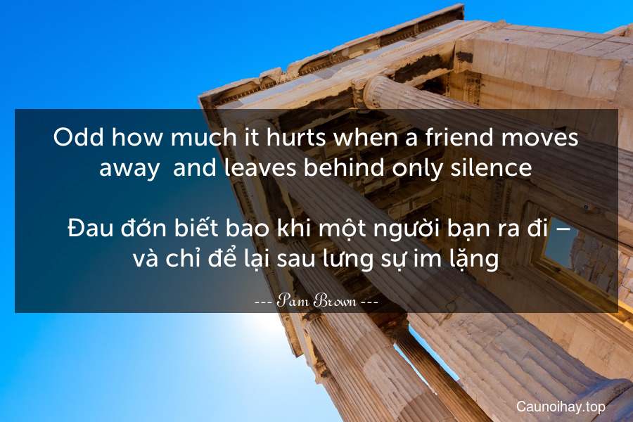 Odd how much it hurts when a friend moves away- and leaves behind only silence.
 Đau đớn biết bao khi một người bạn ra đi – và chỉ để lại sau lưng sự im lặng.