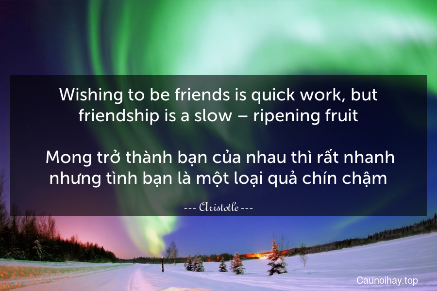 Wishing to be friends is quick work, but friendship is a slow – ripening fruit.
 Mong trở thành bạn của nhau thì rất nhanh nhưng tình bạn là một loại quả chín chậm.