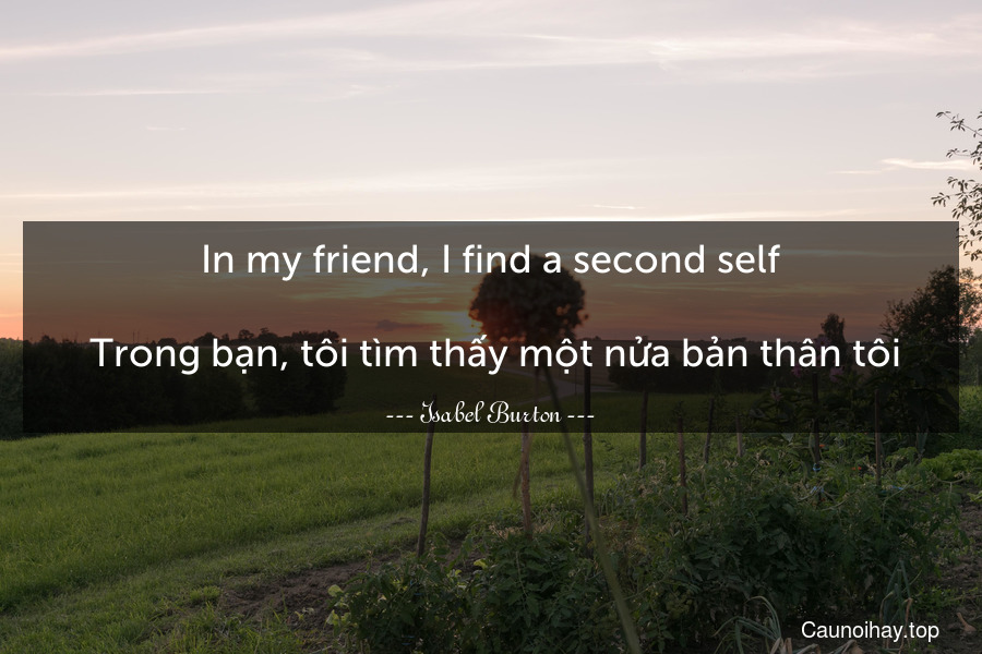 In my friend, I find a second self.
 Trong bạn, tôi tìm thấy một nửa bản thân tôi.