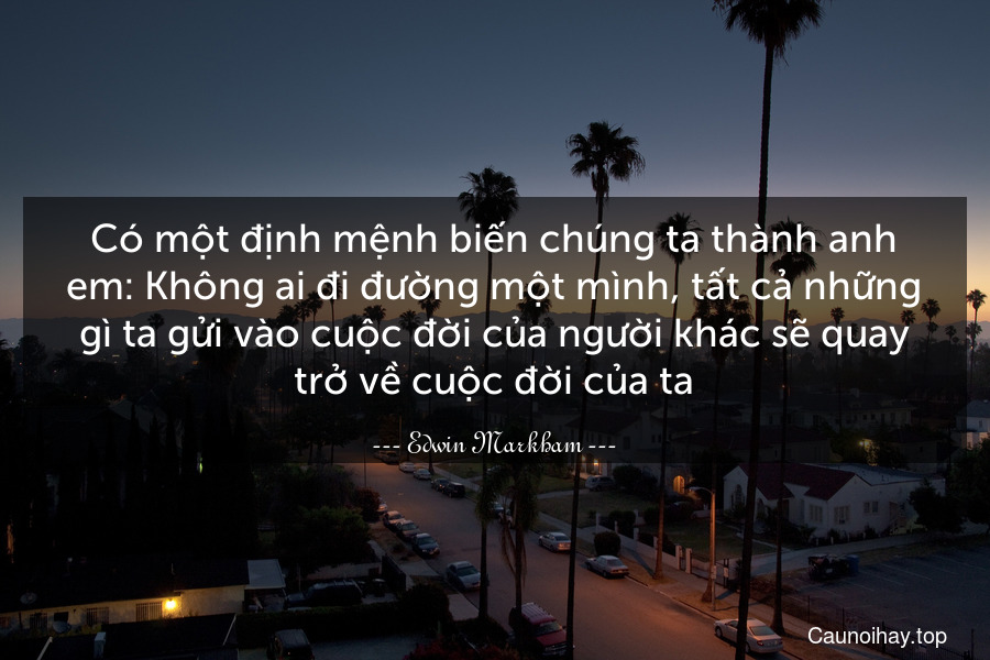 Có một định mệnh biến chúng ta thành anh em: Không ai đi đường một mình, tất cả những gì ta gửi vào cuộc đời của người khác sẽ quay trở về cuộc đời của ta.