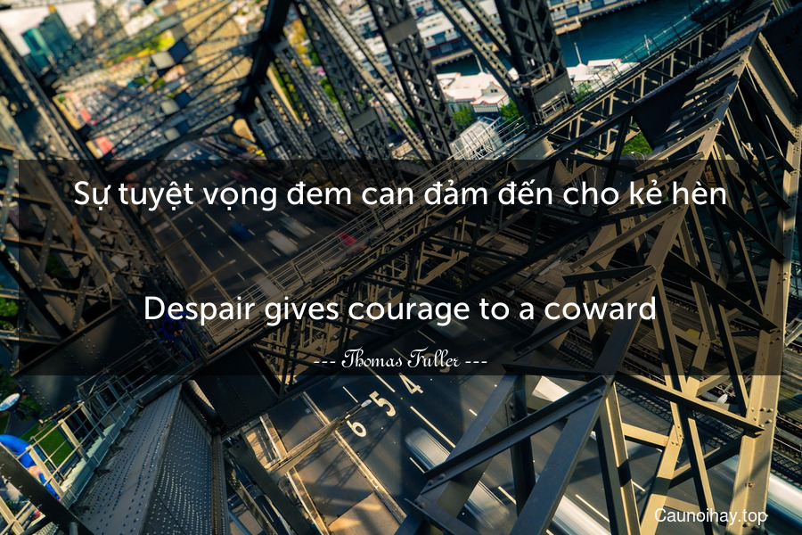 Sự tuyệt vọng đem can đảm đến cho kẻ hèn.
-
Despair gives courage to a coward.