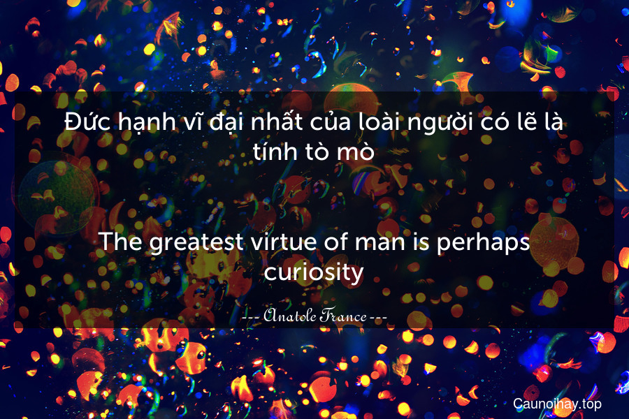 Đức hạnh vĩ đại nhất của loài người có lẽ là tính tò mò.
-
The greatest virtue of man is perhaps curiosity.