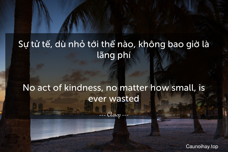Sự tử tế, dù nhỏ tới thế nào, không bao giờ là lãng phí.
-
No act of kindness, no matter how small, is ever wasted.