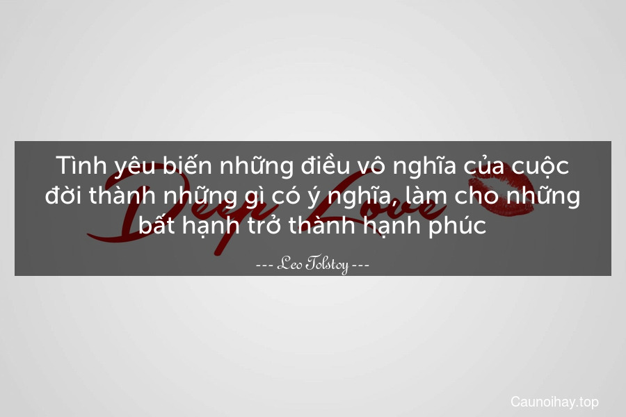 Tình yêu biến những điều vô nghĩa của cuộc đời thành những gì có ý nghĩa, làm cho những bất hạnh trở thành hạnh phúc.