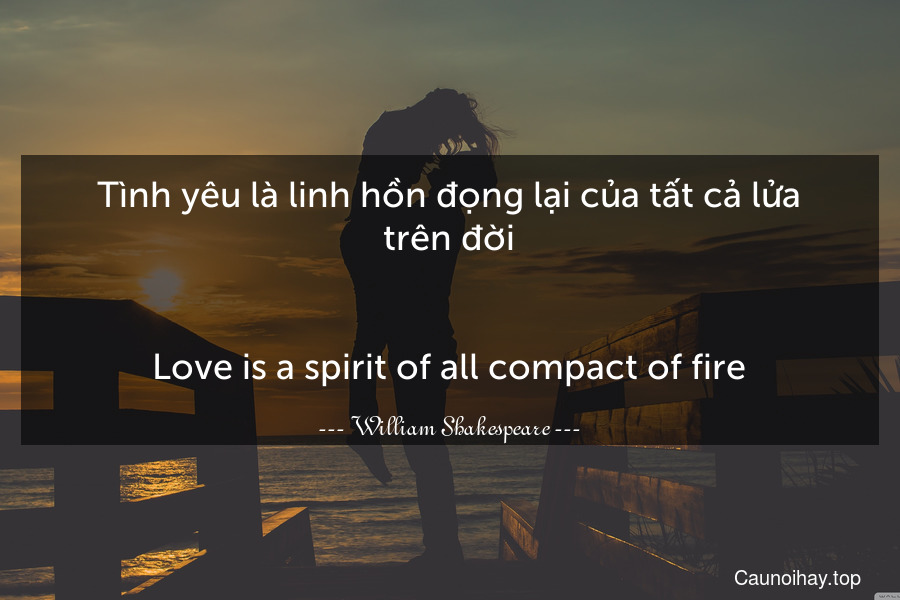 Tình yêu là linh hồn đọng lại của tất cả lửa trên đời.
-
Love is a spirit of all compact of fire.