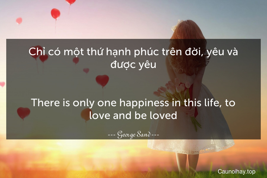 Chỉ có một thứ hạnh phúc trên đời, yêu và được yêu.
-
There is only one happiness in this life, to love and be loved.