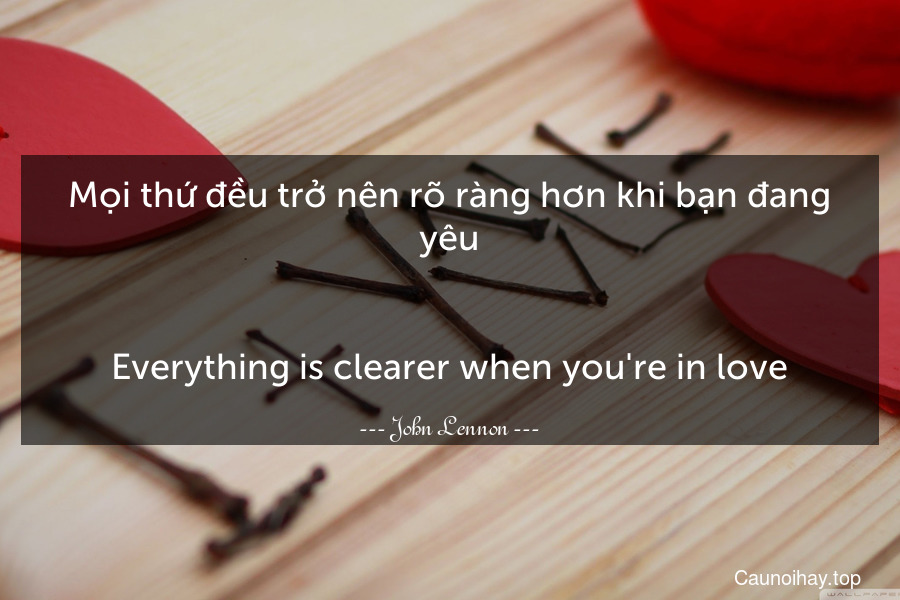 Mọi thứ đều trở nên rõ ràng hơn khi bạn đang yêu.
-
Everything is clearer when you're in love.