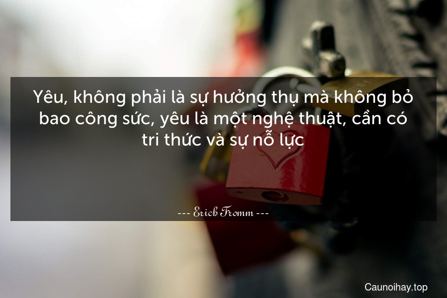 Yêu, không phải là sự hưởng thụ mà không bỏ bao công sức, yêu là một nghệ thuật, cần có tri thức và sự nỗ lực.

 