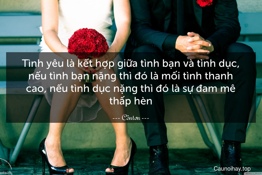 Tình yêu là kết hợp giữa tình bạn và tình dục, nếu tình bạn nặng thì đó là mối tình thanh cao, nếu tình dục nặng thì đó là sự đam mê thấp hèn.