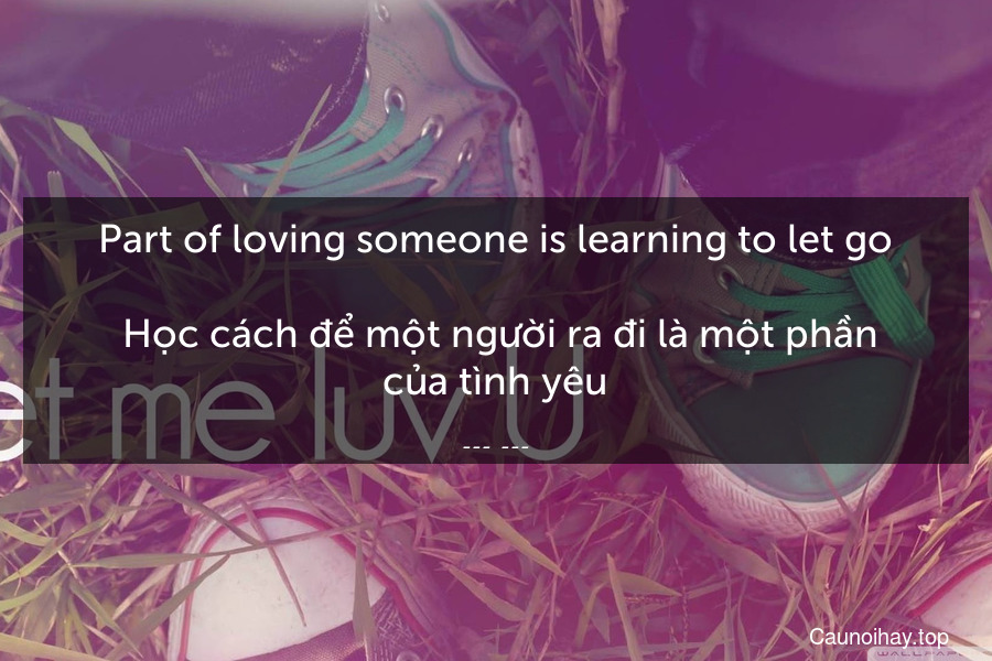 Part of loving someone is learning to let go.
 Học cách để một người ra đi là một phần của tình yêu.