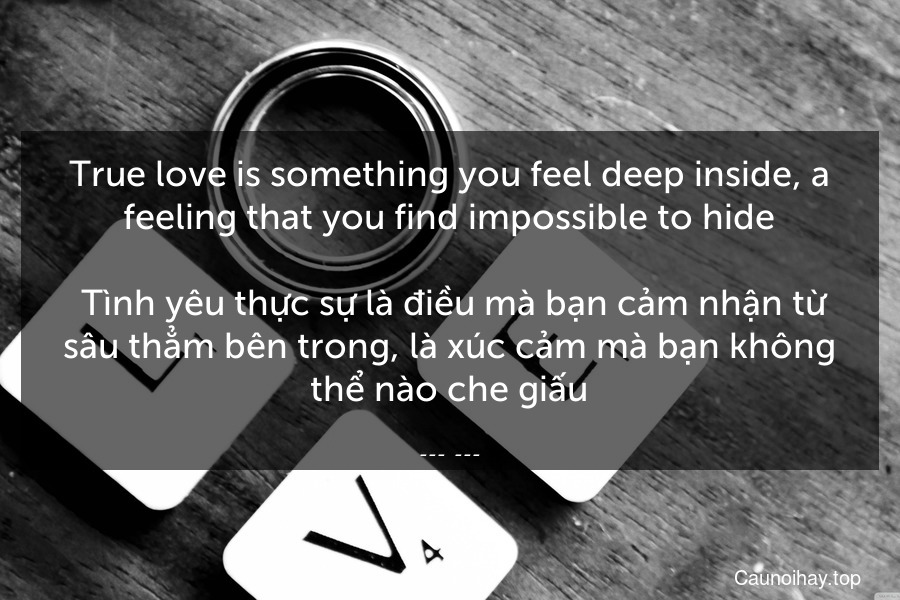 True love is something you feel deep inside, a feeling that you find impossible to hide.
 Tình yêu thực sự là điều mà bạn cảm nhận từ sâu thẳm bên trong, là xúc cảm mà bạn không thể nào che giấu.