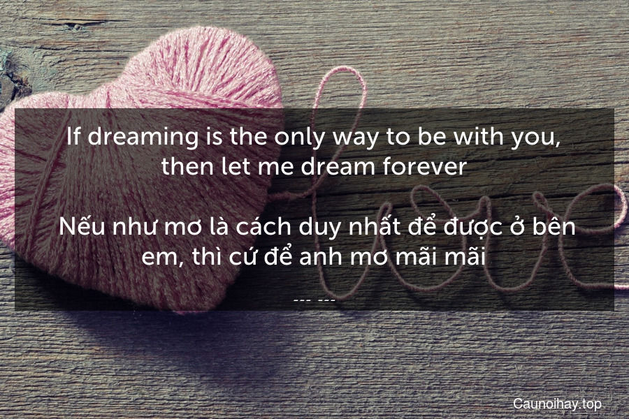 If dreaming is the only way to be with you, then let me dream forever.
 Nếu như mơ là cách duy nhất để được ở bên em, thì cứ để anh mơ mãi mãi.