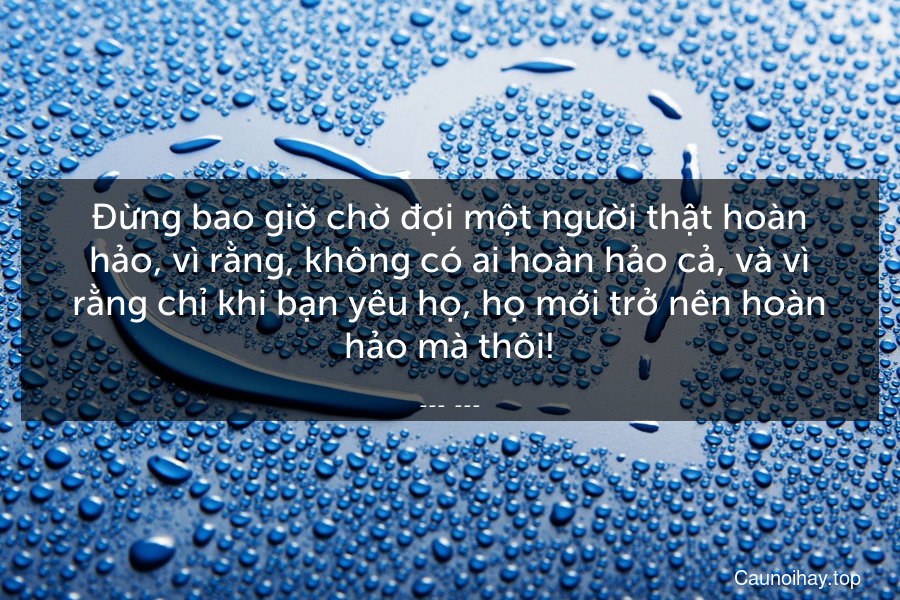 Đừng bao giờ chờ đợi một người thật hoàn hảo, vì rằng, không có ai hoàn hảo cả, và vì rằng chỉ khi bạn yêu họ, họ mới trở nên hoàn hảo mà thôi!