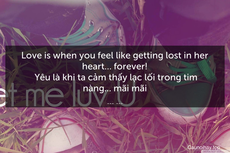 Love is when you feel like getting lost in her heart… forever!
 Yêu là khi ta cảm thấy lạc lối trong tim nàng… mãi mãi.