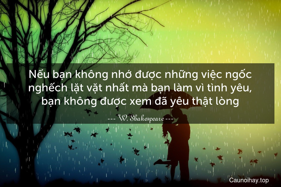 Nếu bạn không nhớ được những việc ngốc nghếch lặt vặt nhất mà bạn làm vì tình yêu, bạn không được xem đã yêu thật lòng.