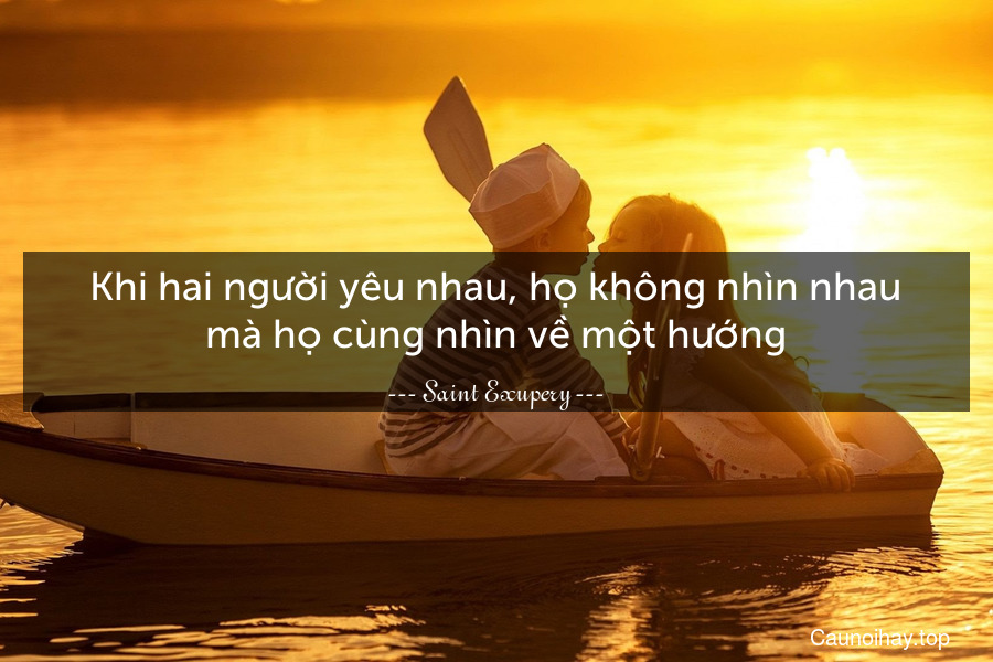 Khi hai người yêu nhau, họ không nhìn nhau mà họ cùng nhìn về một hướng.