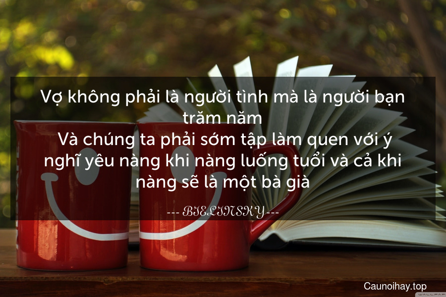 Vợ không phải là người tình mà là người bạn trăm năm. Và chúng ta phải sớm tập làm quen với ý nghĩ yêu nàng khi nàng luống tuổi và cả khi nàng sẽ là một bà già.