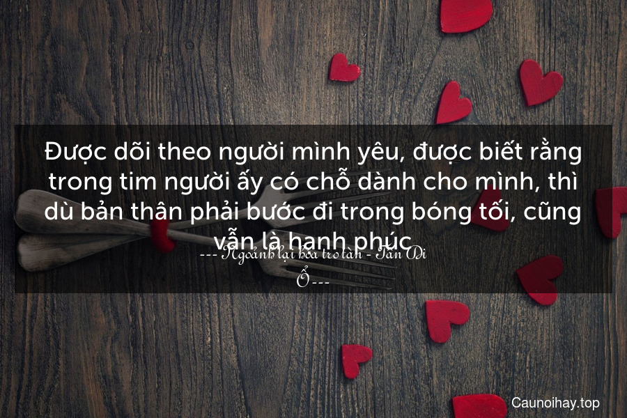 Được dõi theo người mình yêu, được biết rằng trong tim người ấy có chỗ dành cho mình, thì dù bản thân phải bước đi trong bóng tối, cũng vẫn là hạnh phúc.