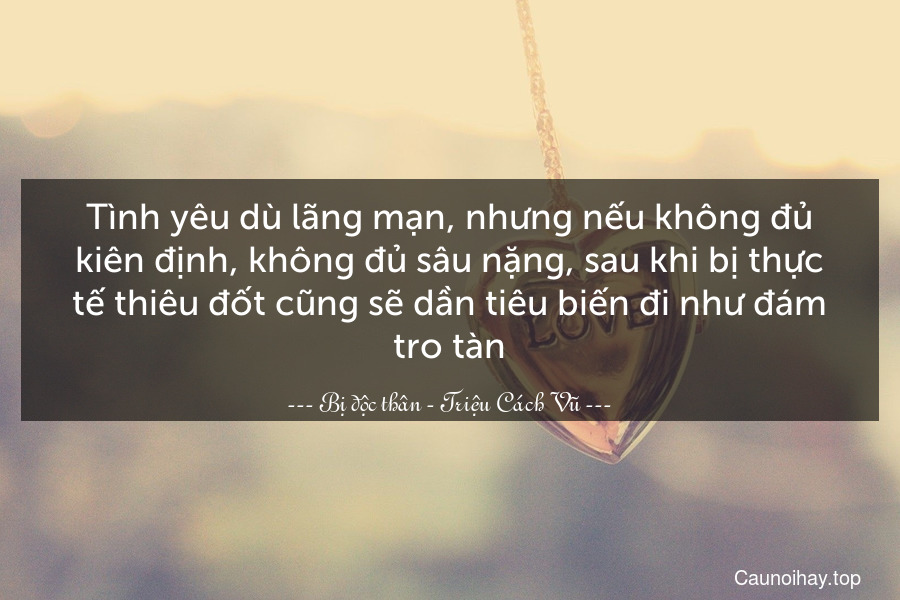 Tình yêu dù lãng mạn, nhưng nếu không đủ kiên định, không đủ sâu nặng, sau khi bị thực tế thiêu đốt cũng sẽ dần tiêu biến đi như đám tro tàn.