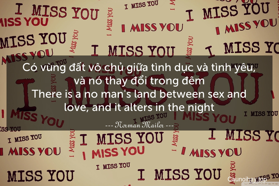 Có vùng đất vô chủ giữa tình dục và tình yêu, và nó thay đổi trong đêm.
There is a no man's land between sex and love, and it alters in the night.