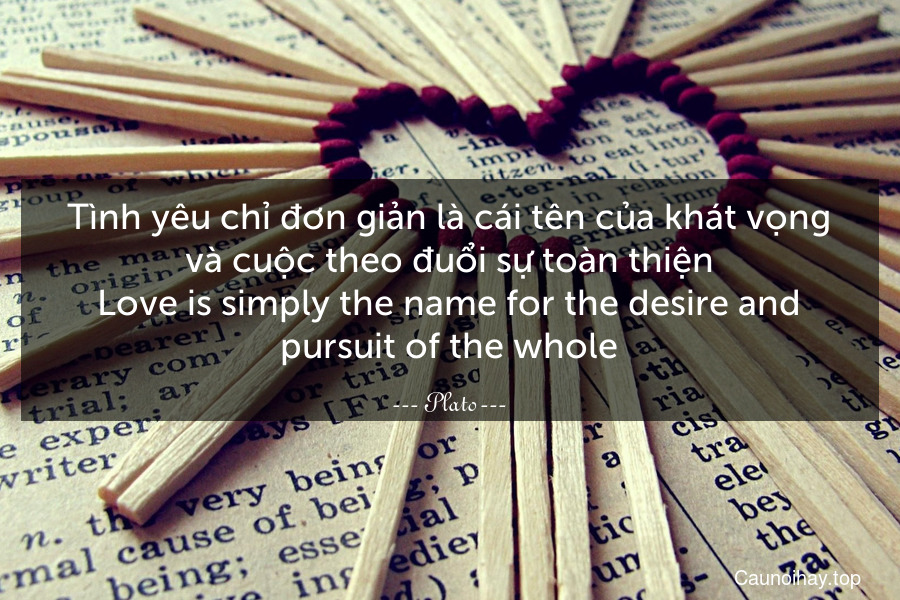 Tình yêu chỉ đơn giản là cái tên của khát vọng và cuộc theo đuổi sự toàn thiện.
Love is simply the name for the desire and pursuit of the whole.