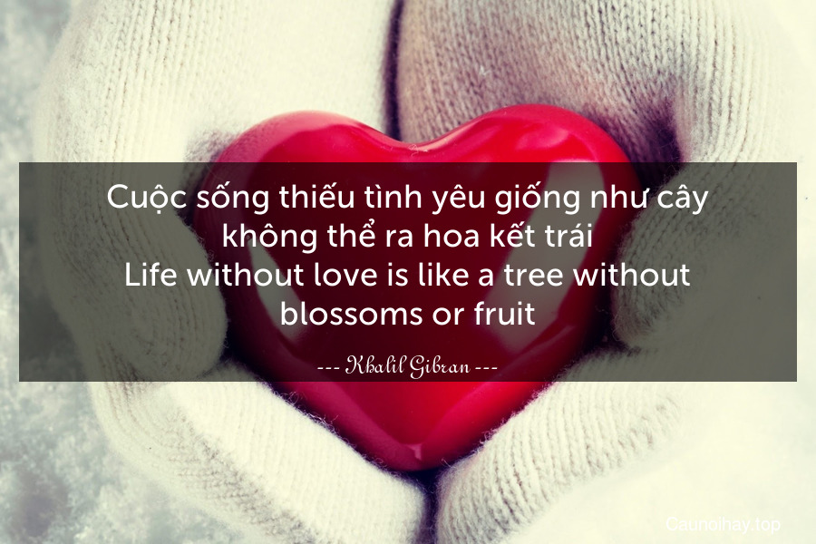 Cuộc sống thiếu tình yêu giống như cây không thể ra hoa kết trái.
Life without love is like a tree without blossoms or fruit.