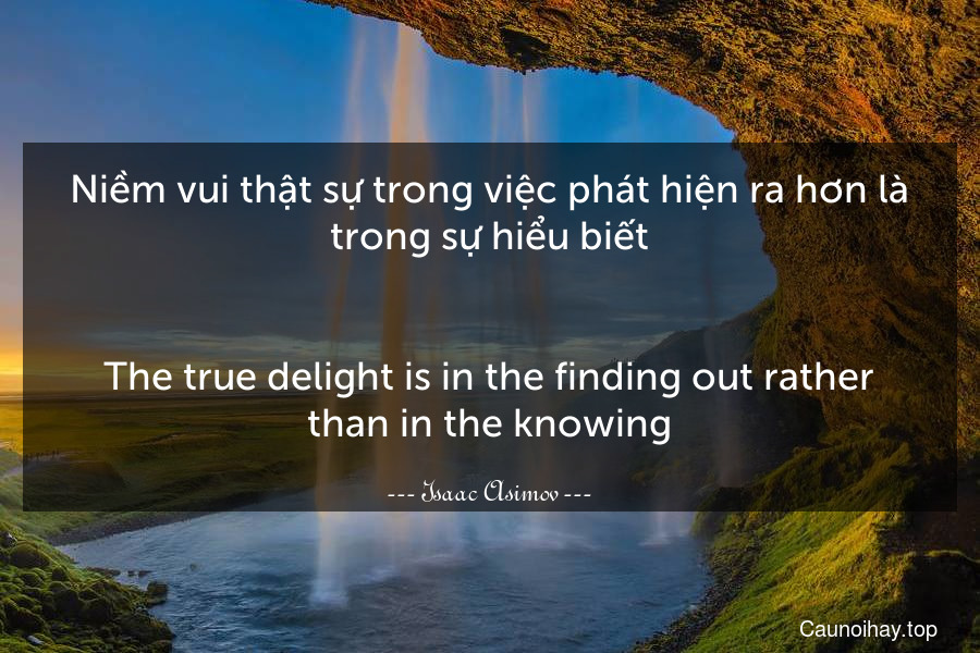 Niềm vui thật sự trong việc phát hiện ra hơn là trong sự hiểu biết.
-
The true delight is in the finding out rather than in the knowing.