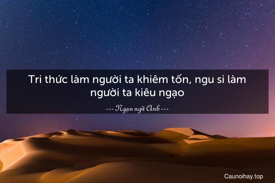 Tri thức làm người ta khiêm tốn, ngu si làm người ta kiêu ngạo.