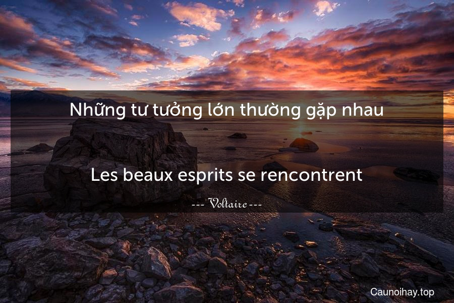 Những tư tưởng lớn thường gặp nhau.
-
Les beaux esprits se rencontrent.