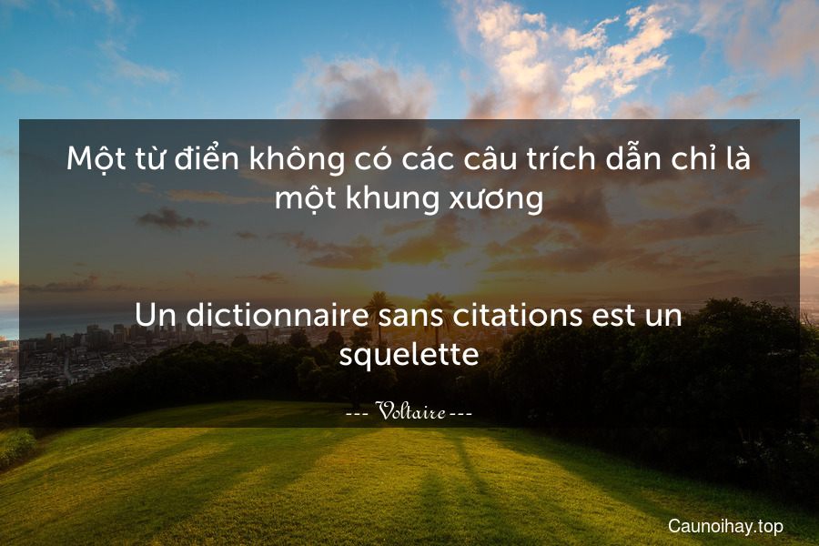 Một từ điển không có các câu trích dẫn chỉ là một khung xương.
-
Un dictionnaire sans citations est un squelette.