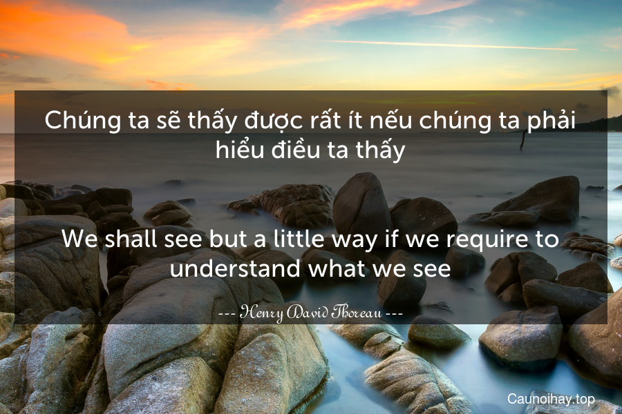 Chúng ta sẽ thấy được rất ít nếu chúng ta phải hiểu điều ta thấy.
-
We shall see but a little way if we require to understand what we see.
