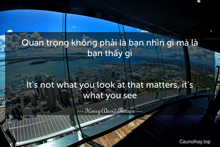 Quan trọng không phải là bạn nhìn gì mà là bạn thấy gì.
-
It's not what you look at that matters, it's what you see.