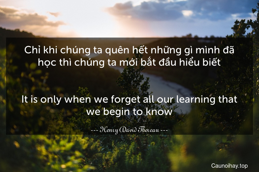 Chỉ khi chúng ta quên hết những gì mình đã học thì chúng ta mới bắt đầu hiểu biết.
-
It is only when we forget all our learning that we begin to know.