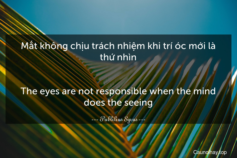 Mắt không chịu trách nhiệm khi trí óc mới là thứ nhìn.
-
The eyes are not responsible when the mind does the seeing.