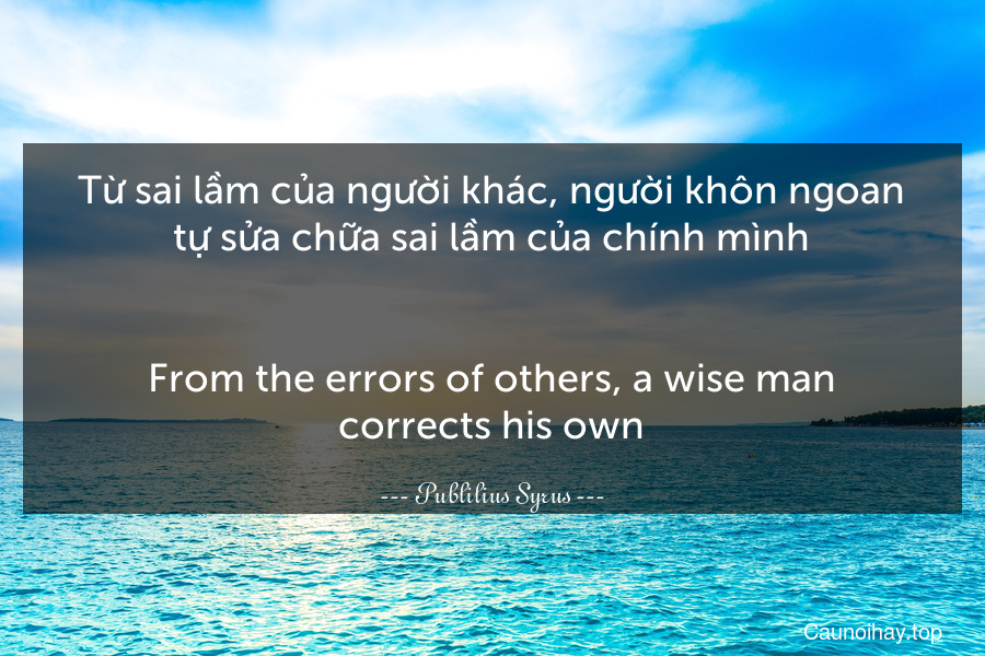 Từ sai lầm của người khác, người khôn ngoan tự sửa chữa sai lầm của chính mình.
-
From the errors of others, a wise man corrects his own.