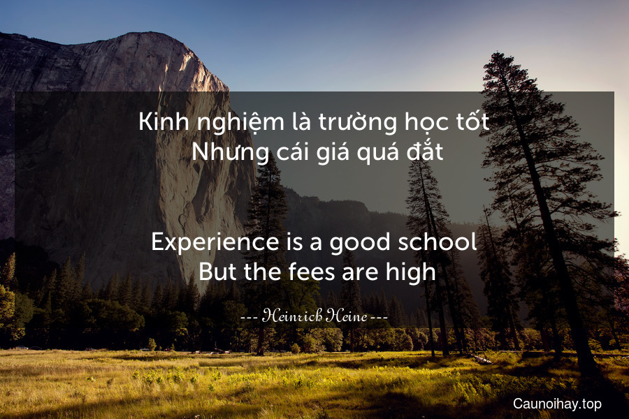 Kinh nghiệm là trường học tốt. Nhưng cái giá quá đắt.
-
Experience is a good school. But the fees are high.