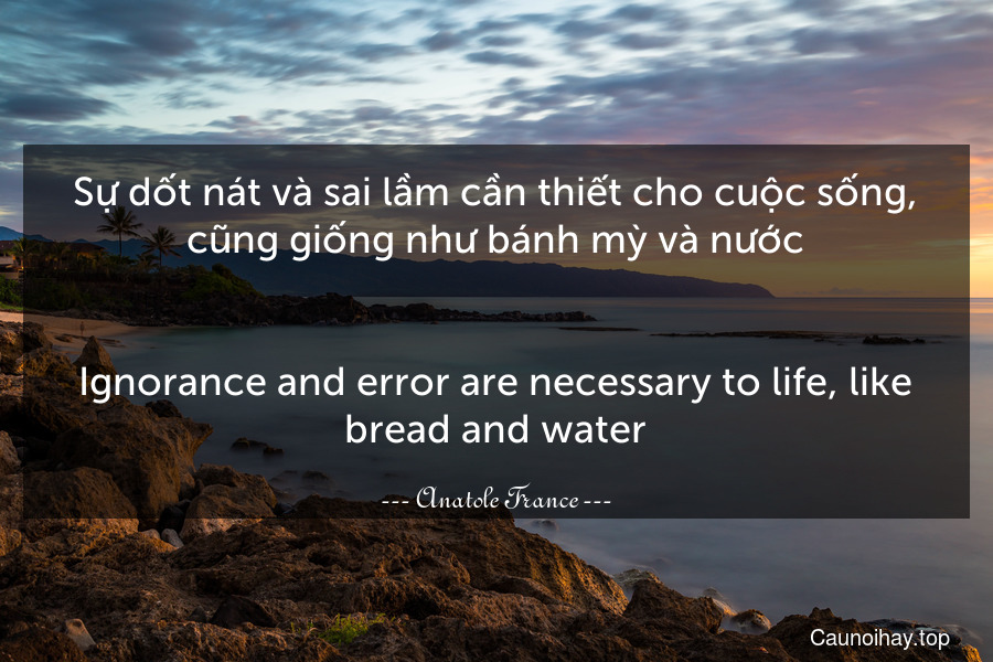 Sự dốt nát và sai lầm cần thiết cho cuộc sống, cũng giống như bánh mỳ và nước.
-
Ignorance and error are necessary to life, like bread and water.