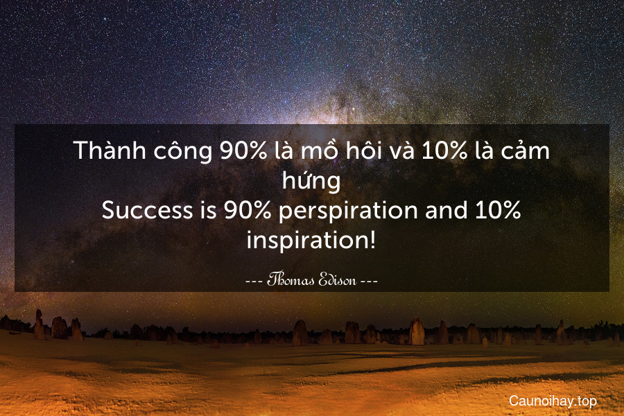 Thành công 90% là mồ hôi và 10% là cảm hứng.
Success is 90% perspiration and 10% inspiration!