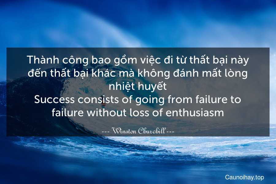 Thành công bao gồm việc đi từ thất bại này đến thất bại khác mà không đánh mất lòng nhiệt huyết.
Success consists of going from failure to failure without loss of enthusiasm.