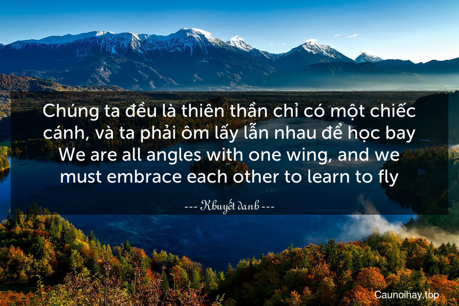 Chúng ta đều là thiên thần chỉ có một chiếc cánh, và ta phải ôm lấy lẫn nhau để học bay.
We are all angles with one wing, and we must embrace each other to learn to fly.