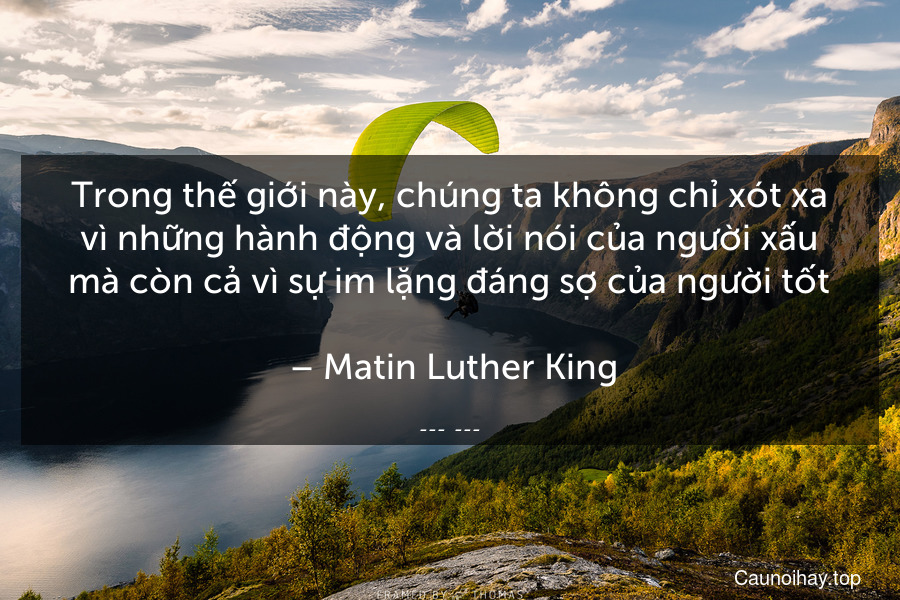 Trong thế giới này, chúng ta không chỉ xót xa vì những hành động và lời nói của người xấu mà còn cả vì sự im lặng đáng sợ của người tốt.
 – Matin Luther King