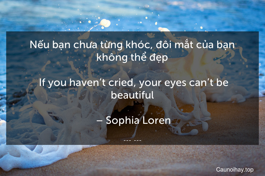 Nếu bạn chưa từng khóc, đôi mắt của bạn không thể đẹp.
 If you haven’t cried, your eyes can’t be beautiful.
 – Sophia Loren