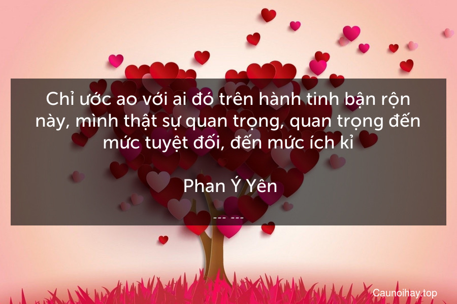 Chỉ ước ao với ai đó trên hành tinh bận rộn này, mình thật sự quan trọng, quan trọng đến mức tuyệt đối, đến mức ích kỉ.
 Phan Ý Yên